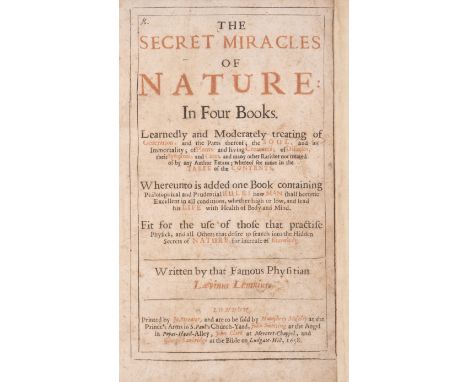 Lemnius (Levinus) The Secret Miracles of Nature, first edition in English, title fore-margin extended, printed side-notes sha