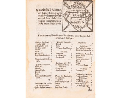 Astrology.- Wharton (George) An Astrologicall Judgement upon His Majesties Present March [with Postscript by William Lilly], 