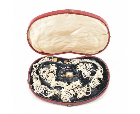 The remnants of an 18th Century Georgian seed pearl work collar necklace. The pieces including mother of pearl, pearls and go