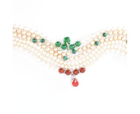 An assortment of vintage 20th Century cultured pearl necklaces. The lot to include two baroque pearl collar necklaces threade