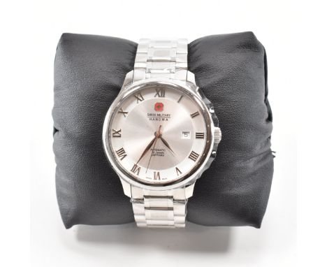 A Hanowa Swiss Military automatic 26 jewels wrist watch. The watch having a stainless steel case with a sunburst dial, roman 