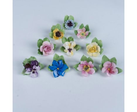 This exquisite set includes ten place card holders crafted from bone china, molded into different colorful flowers including,