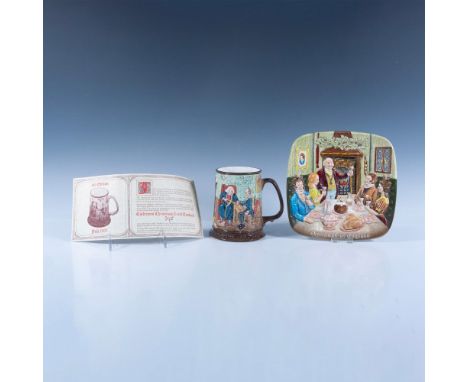 Limited edition hand painted ceramic beer mug and wall plate. Each with high reliefs, beautifully painted, depicting scenes f