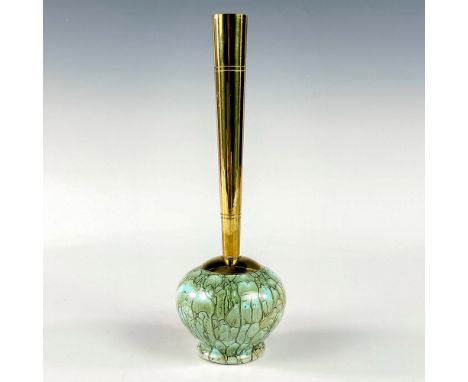 Turquoise with lustre finish and branch patterning. Round body. Narrow brass spout. Hand Painted Delft Holland on bottom. Thi
