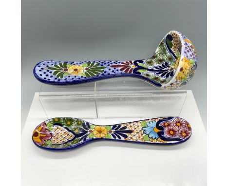 Stunning duo set of colorful ceramic decor consisting of: a large spoon rest (14.75"L x 3.25"W x 1.5"H) and a large ladle res