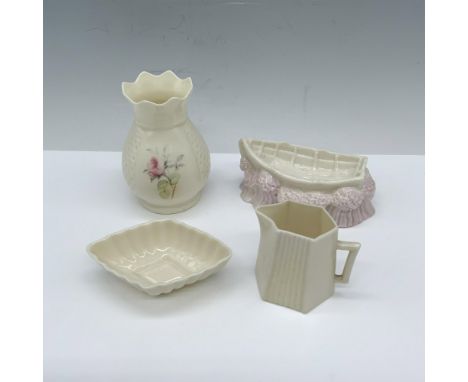 Stunning Irish ceramic collection that includes an Irish Papian backstamped bud vase with rose decor, a creamer jug, a boat b