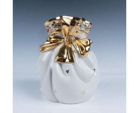 Stunning vase with a large gilt bow and colored Swarovski crystals. Capodimonte backstamp and RG Italy impressed mark. This i