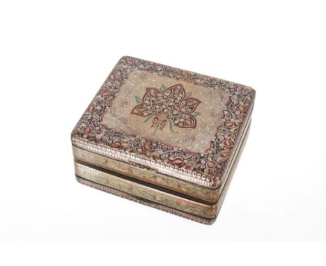A continental white metal and enamel decorated hinged box in the Niello ware style, 9cm&nbsp;