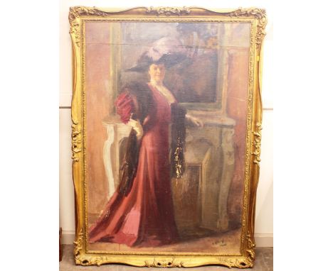 E. Vaux, portrait study of an elegantly dressed society lady, signed oil on canvas, dated 1906, 50cm x 86cm in decorative gil