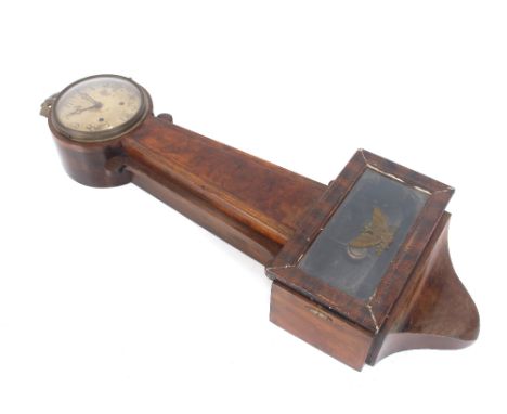 A banjo shaped walnut cased wall clock, having circular brass dial 67cm&nbsp;