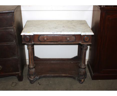A Victorian mahogany console washstand, with marble top, 86cm wide, (in need of restoration)