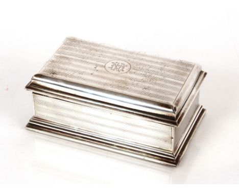 A George V silver cigarette box, with engine turned decoration, monogram to lid, London1919: another engine turned cigarette 