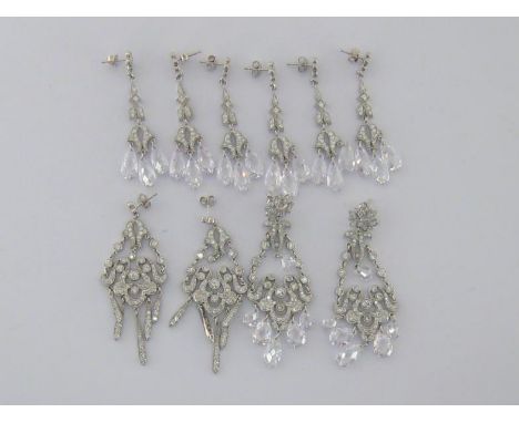 A collection of rhodium plated silver and crystal set chandelier earrings by Andrew Prince, various designs (5)Andrew Prince 
