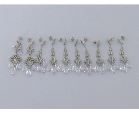 A collection of rhodium plated silver and crystal set chandelier earrings by Andrew Prince, various designs (5)Andrew Prince 