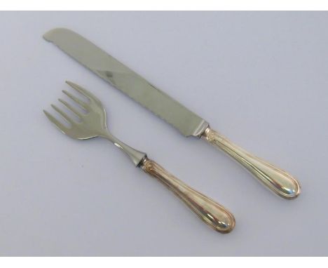 A modern Italian .800 standard silver-handled bread knife and serving fork, (2) 
