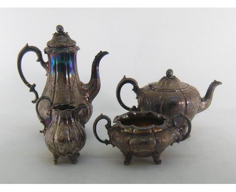 A Victorian matching four-piece tea and coffee set, coffee pot, sugar bowl and teapot by Messrs. Barnard, London, 1841/42/44,