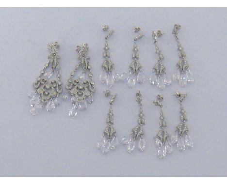 A collection of rhodium plated silver and crystal set chandelier earrings by Andrew Prince, various designs (5)Andrew Prince 
