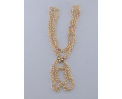 A two length freshwater pearl necklace, composed of choker and rope length three row strands, to a diamond and cultured pearl