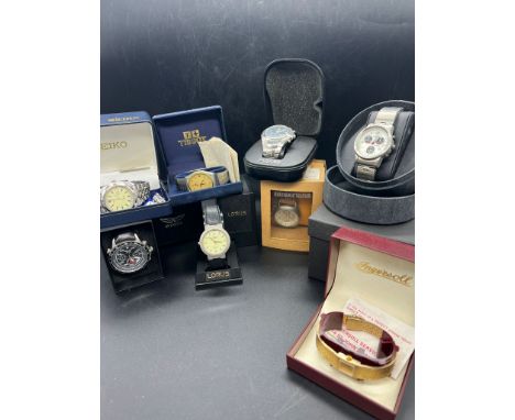 A selection of nine watches to include: Zippo, Timberland, Seiko, Pulsar, Aviator, Ingersoll, Lorus and Tissot.