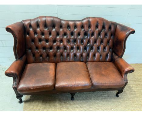 Queen Anne style Chesterfield sofa on cabriole legs (H108cm W183cm D70cm SH50cm)