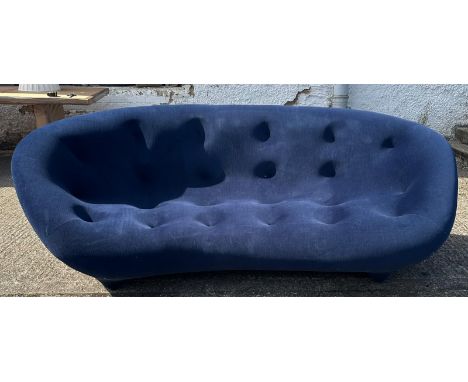 A contemporary blue upholstered Ploum Ligne Roset sofa (W249cm SH39cm D100cm)