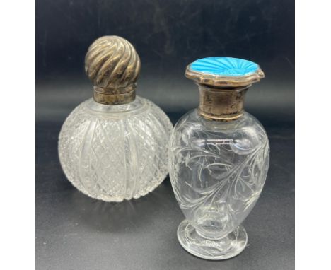 Two silver topped scent bottles, one blue enamel and the second by Mappin & Webb (John Newton Mappin) Victorian hallmarked fo