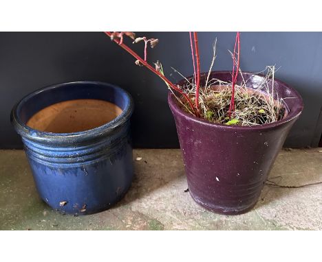 A blue and purple glazed garden planter 