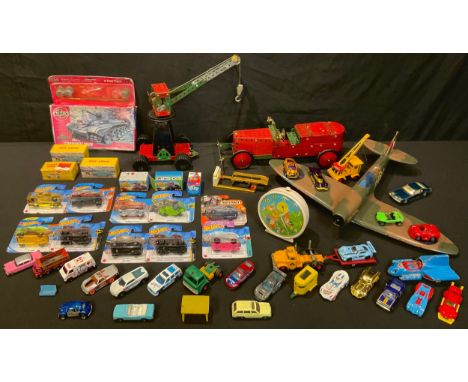 Toys - a Meccano model car and a crane; reproduction Dinky cars, boxed; a Noddy automated nursery alarm clock; a model plane;