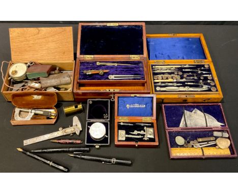 Draughtsman's Instruments - a John Davis &amp; Sons of Derby manual quantity counter, cased; other mahogany boxes containing 