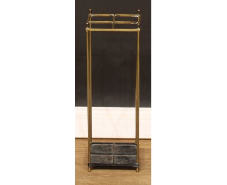 An early 20th century brass and cast iron four-section walking stick or umbrella stand, of small and neat proportions, 54cm h