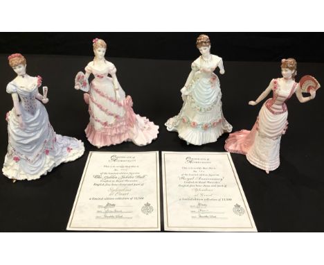 A Royal Worcester limited edition figure, Splendour at Court, A Celebration at Windsor, no 764; others, similar, A Royal Anni