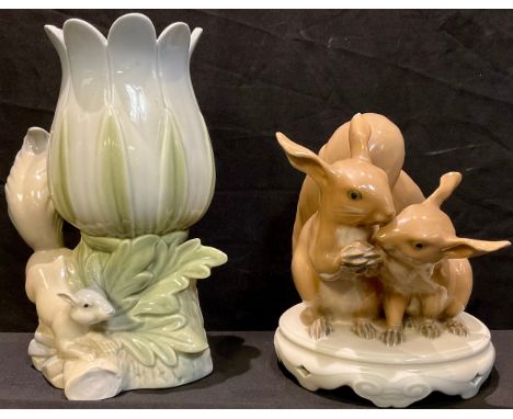 A Royal Copenhagen model, Squirrel group, number 416, 19cm, printed and painted marks; a Spanish tulip shaped vase, with a sq