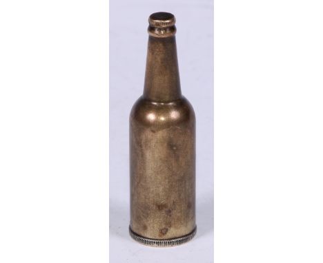 A German brass novelty cigarette lighter, as a bottle, 6.5cm high 