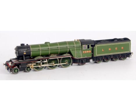 A brass and white metal kit built LNER class A3 engine and tender with early type dome as No.2599 'Book Law' scale wheels (G)