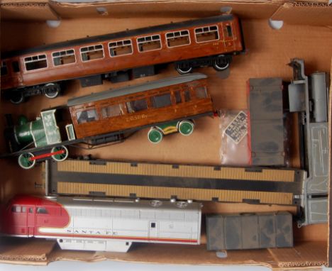 A scratchbuilt LBSERy railcar No. 5 with 2 rail electric mech, a completely overpainted Lima bogie coach as teak LNER No. 240