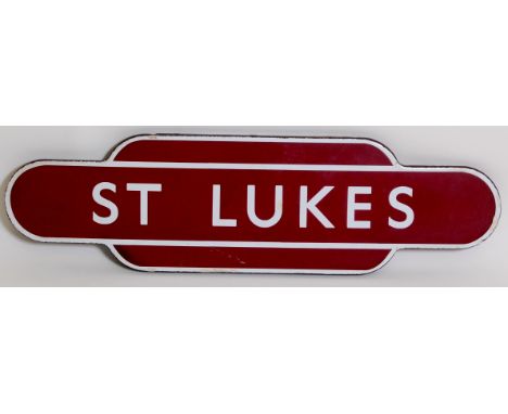 **AMMENDMENT** A BR(M) totem sign 'St Lukes' (Southport), white on maroon enamel, fully flanged, repainting apparent to edges