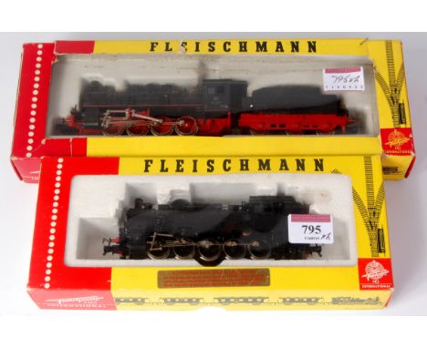 A Fleischmann H0 1351 0-8-0 engine and tender DB black (G-BF), and a 4098 0-10-0 tank engine black (G-BG)