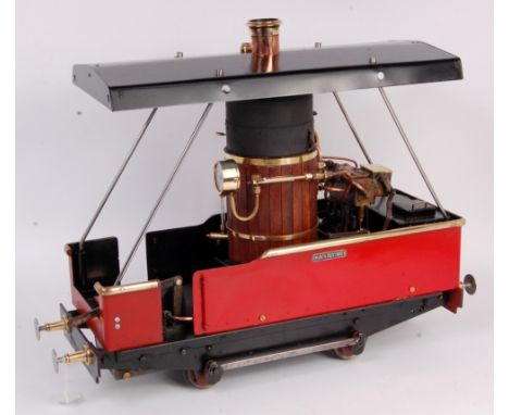 3.5 inch gauge scratch built De-Winton type 0-4-0 engine with wood clad upright boiler feeding 2 simple expansion cylinders w