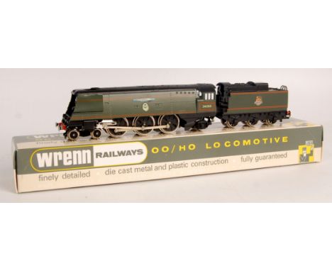 A Wrenn railways W2275/5P BR green Bullied engine and tender 'Hurricane,'' with 5 hole motor, and instructions, brass frame p