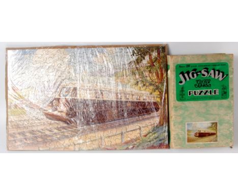 Chad Valley GWR jig saw puzzle, rare issue The Streamlined Way, brown/cream railcar, complete fine condition and original box