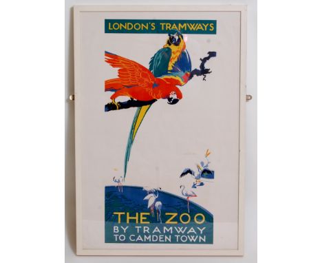 London Tramways 'The Zoo' by Van Jones, by Tramway to Camden Town, c.1927, depicting parrots, pelicans and flamingoes, framed
