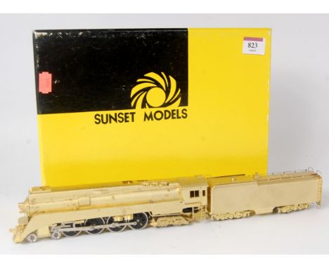A Sunset Models unpainted brass Korean built American HO SP 4-8-4 GS series engine and tender (M-BM)