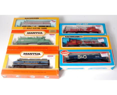 Lifelike H0 G38 diesel and Bachmann H0 GP4 dummy diesel, both Santa Fe red/silver (G-BFG), Model Power Alco 420 B&O blue (M-B