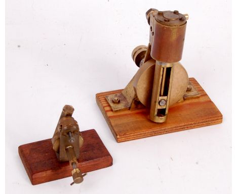 Scratch built single cylinder marine engine, all brass with oscillating action on wood base, free running and sturdy construc