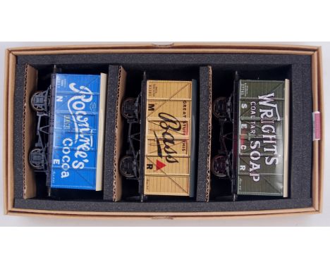 3 x Darstead private owner vans including 'Wright's Soap,' 'Bass' and 'Rowntrees Cocoa' all in Ace Trains Box (NM-BG)