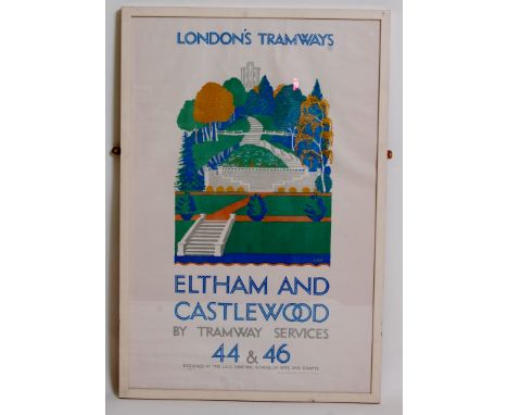 London Tramways poster 'Eltham and Castlewood' by Leslie Porter, published by Vincent Brooks and designed by LCC Central Scho