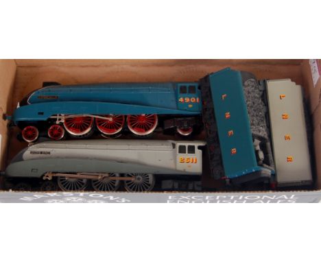 A Hornby class A4 engine and tender two tone grey as 'Silver King,' details added (G) and another repainted LNER blue as 4901