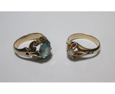 A diamond ring, approx. 0.2cts set in unmarked yellow precious metal, size O-P, together with a blue zircon ring in unmarked 