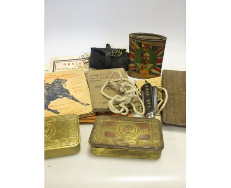 WWI ephemera including 1914 Xmas tobacco tin with part-used contents; silver S.Morden pencil marked 'With the Allies Ordnance