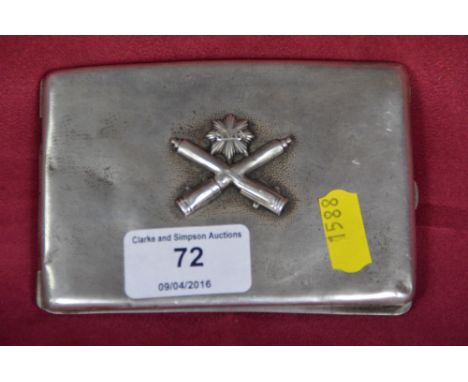 A white metal cigarette case, presented to Sgt. R. Huskinson of the Green Howards, October 1927